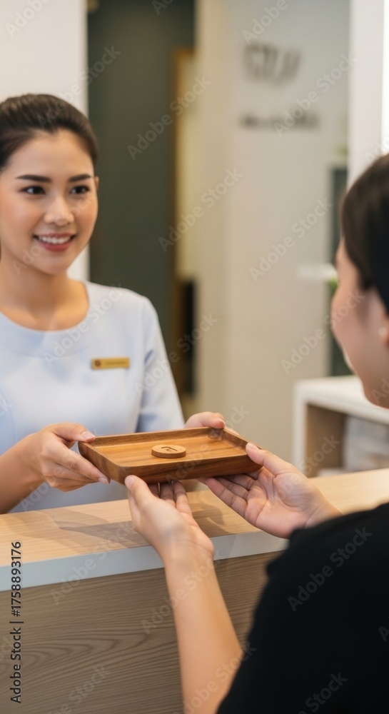 Obraz premium Modern thai hospitality engaging reception desk interactions