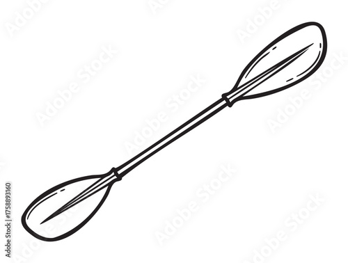 Black outline vector icon of a double-ended kayak paddle with a simple design. minimal linear artwork for water sports and kayaking enthusiasts.