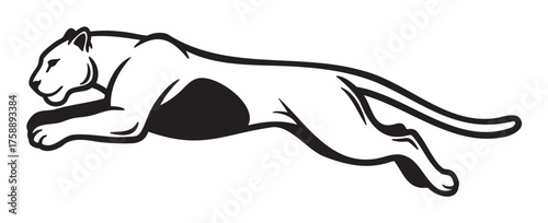 Black outline of a sleek, stylized panther leaping forward with dynamic energy, showcasing minimalistic and elegant design.