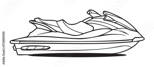 Black outline vector icon of a sleek personal watercraft, designed for high-speed water activities and recreation.