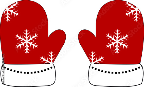 Festive red winter mittens with snowflake pattern illustration