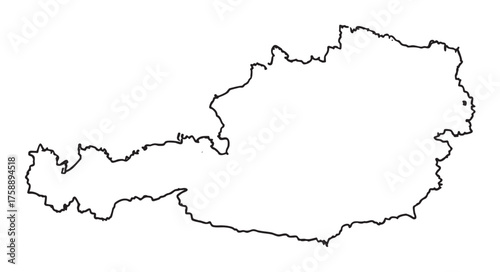 Black outline illustration of austria's geographical map showing its distinct borders.