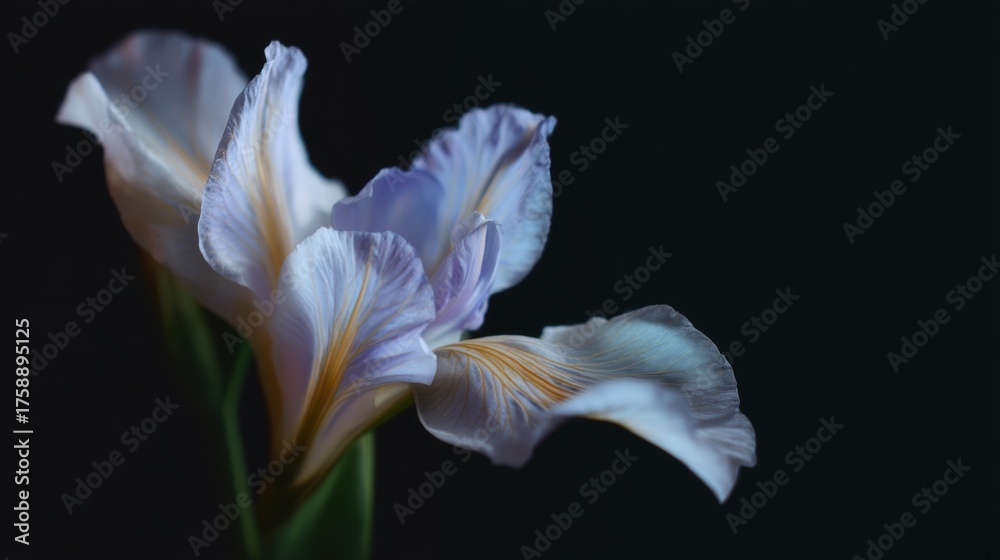 Obraz premium Close-up of a single flower, specifically a iris. the flower is in full bloom, with its petals spread out in a fan-like shape.
