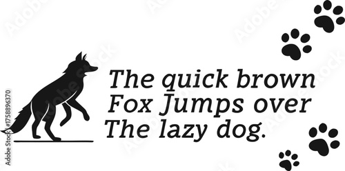 A simple black-and-white text design featuring the pangram “The quick brown fox jumps over the lazy dog,” which includes every letter of the English alphabet, symbolizing completeness and simplicity.