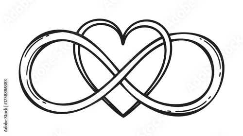 Black outline of an infinity symbol intertwined with a heart shape, symbolizing eternal love.