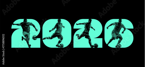 Halftone grunge soccer player 2026 design for sports design and poster art