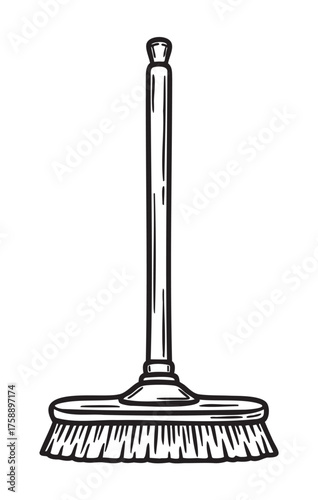 Black outline vector icon of a simple upright broom with a long handle and bristles. minimal linear design for cleaning and household concepts.