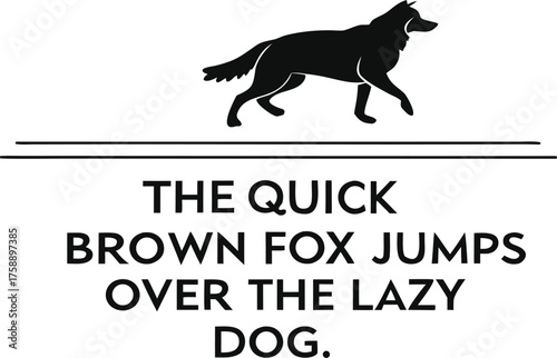 A simple black-and-white text design featuring the pangram “The quick brown fox jumps over the lazy dog,” which includes every letter of the English alphabet, symbolizing completeness and simplicity.