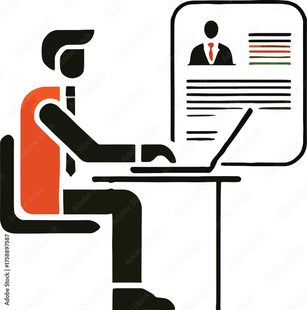 Fototapeta premium Person at desk typing on laptop near resume computer