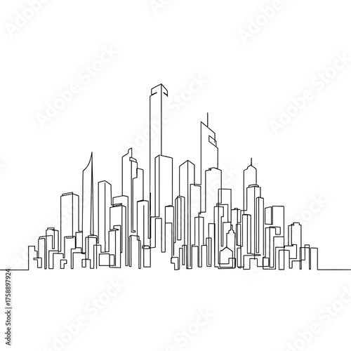 Line art minimalist cityscape skyline drawing vector illustration for architecture design and urban planning projects