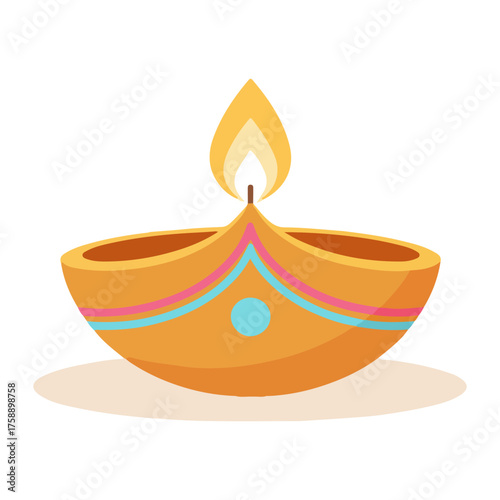 A brightly lit diya, a traditional Indian oil lamp, casting a warm glow on a festive occasion.