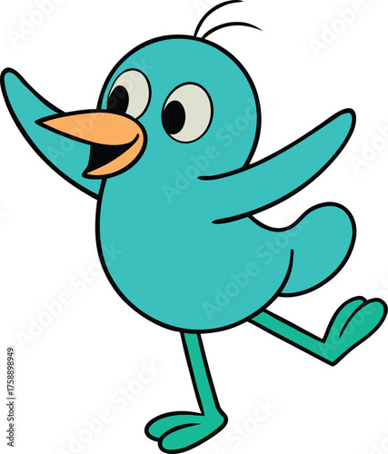 Singing orange bird with head tilted back and wings open vector illustration