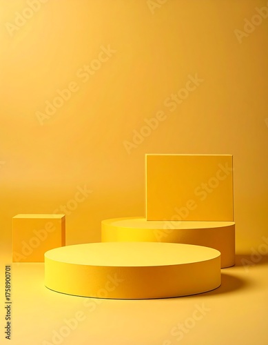 Yellow geometric shapes on a gradient background