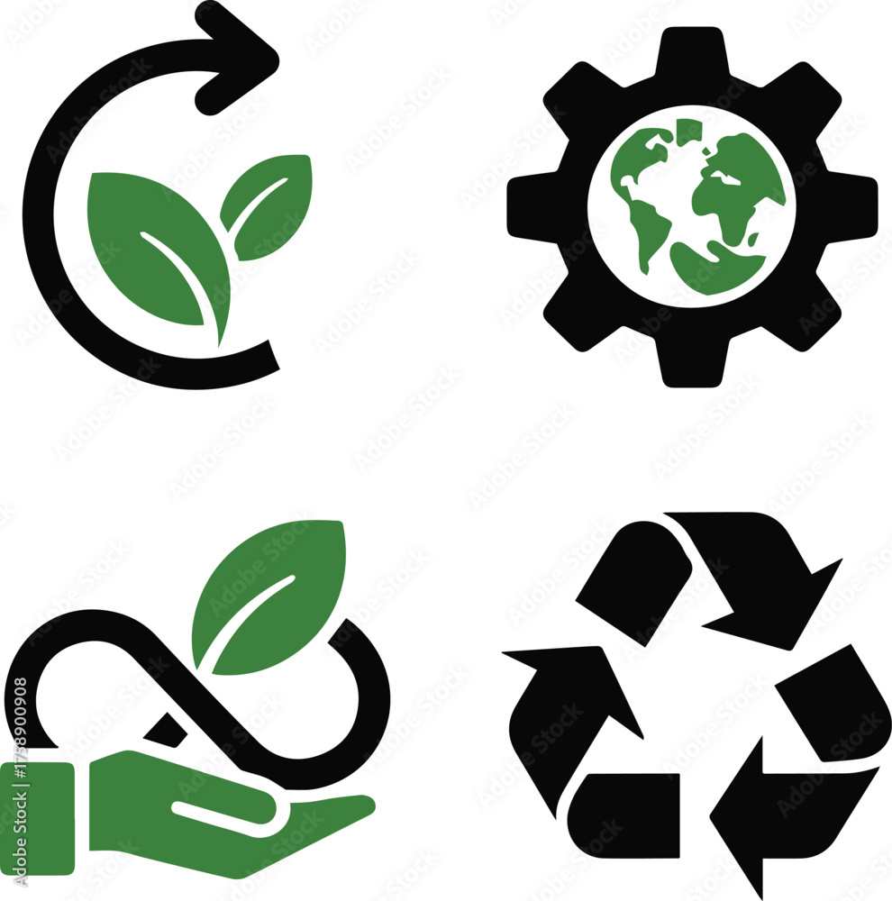 Fototapeta premium Universal Symbol Set: Arrows, Recycling, Loop, and Gear Vector Icons