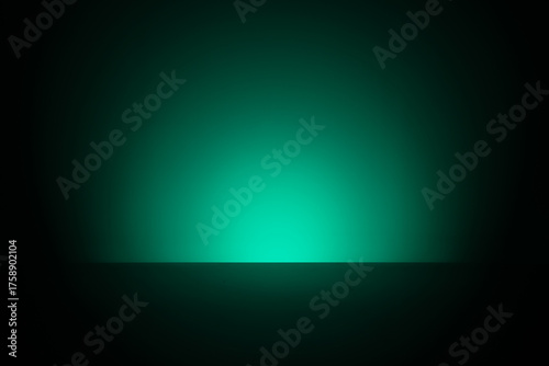 Abstract teal glow emerging from darkness, minimalist futuristic light horizon background