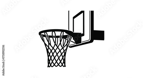 Isolated black silhouette of a basketball hoop and backboard on a white background sport equipment