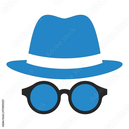 Anonymous person icon featuring blue hat and round sunglasses for privacy and incognito concepts vector