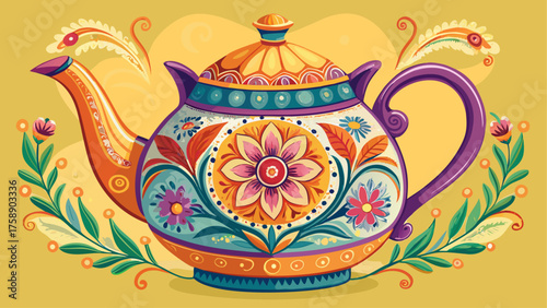 Very beautiful elegant floral teapot with intricate designs and vibrant colors, featuring delicate patterns and polished enamel finish, perfect for tea lovers and adding charm to any kitchen or tea 