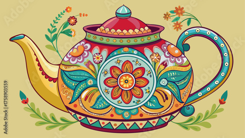 Very beautiful elegant floral teapot with intricate designs and vibrant colors, featuring delicate patterns and polished enamel finish, perfect for tea lovers and adding charm to any kitchen or tea 