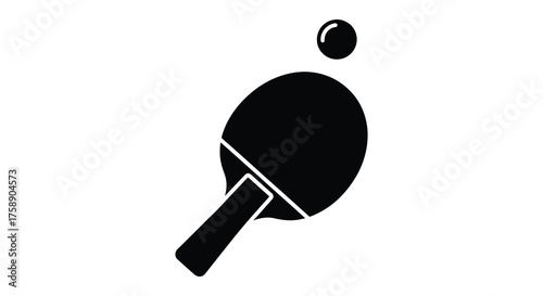 Dynamic silhouette of a table tennis paddle poised to strike a small ball in mid air representing the sport of ping pong silhouette