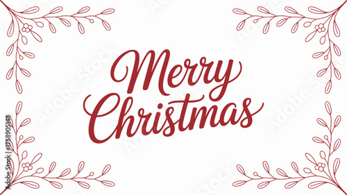 Elegant merry christmas text with decorative red floral corners