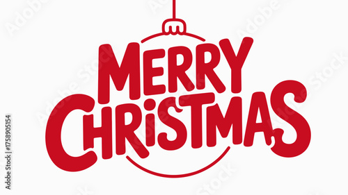 Merry christmas text in red lettering inside a christmas ornament shape