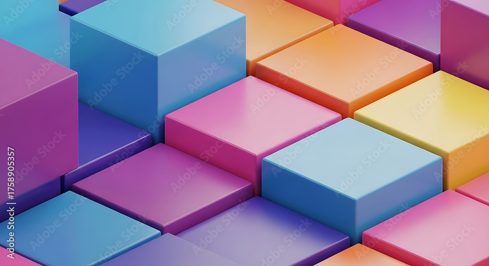 Obraz premium Colorful 3 D Cubes Stacked in Abstract Pattern background