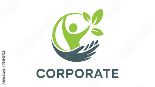 Embrace green corporate logo with human figure and growing leaves represents growth and care vector
