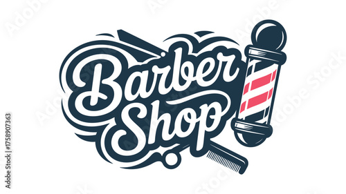 Classic barber shop logo with barber pole and comb design vector