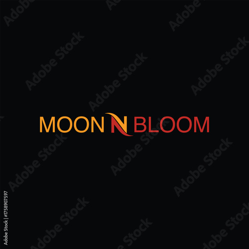A graceful Moon N Bloom logo blending a crescent moon with blooming flowers, symbolizing beauty, growth, and serenity in elegant, modern minimalist style.