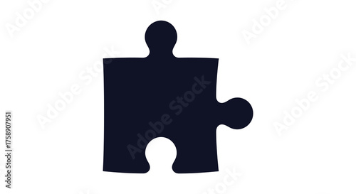 A single dark blue puzzle piece silhouette isolated on a clean white background representing connection and completion silhouette