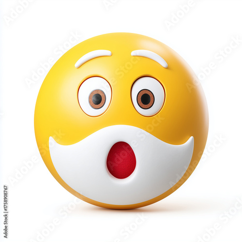 Surprised and amazed emoji character with open mouth and white mustache