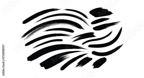 Collection of abstract black ink brush stroke shapes and lines creating a dynamic artistic silhouette