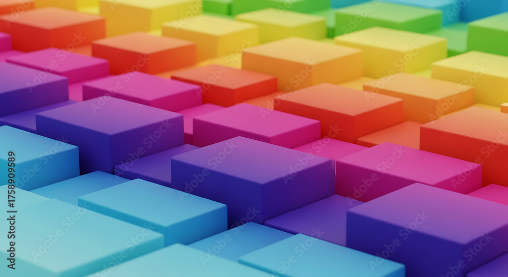 Obraz premium Colorful 3 D Cubes Arranged in Rainbow Gradient Pattern