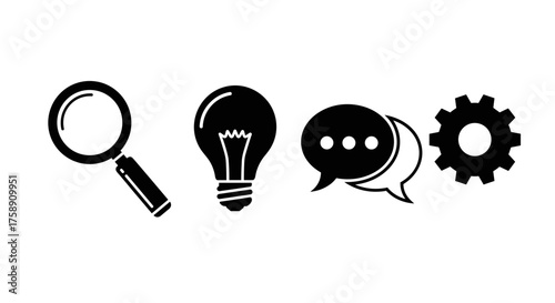 Brainstorming process icons for business vision, strategy, and innovation success concept