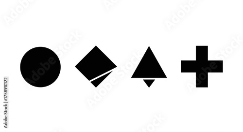 Simple geometric shapes: circle, rhombus, triangle and plus sign for logo or web design
