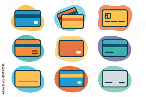 Finance linear icons set. featuring credit card, debit card, payment, transaction, money, and banking symbols