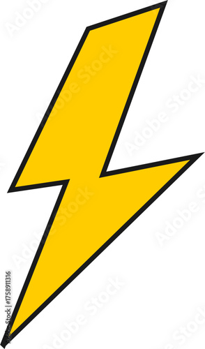 A bright yellow lightning bolt symbol with a black outline on a white background.