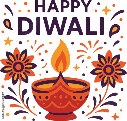 Happy diwali simple traditional clay. Diwali vector art design