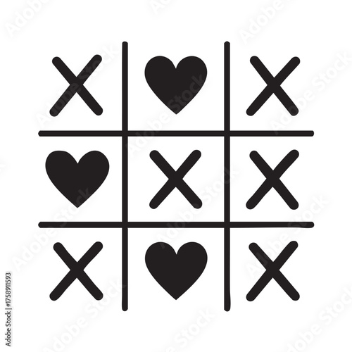 A simple tic tac toe board with hearts and crosses design