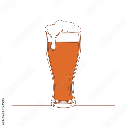 Line art continuous line drawing of beer glass with foam head for bar pub or restaurant design vector illustration