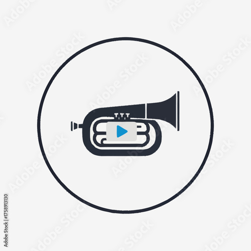 Music horn icon with play button, media, audio, video, entertainment