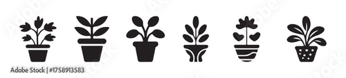 Indoor potted plant icon set, nature pot icon, pot sign symbol, pot icon web and app, vector illustration eps .
