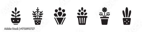 Indoor potted plant icon set, nature pot icon, pot sign symbol, pot icon web and app, vector illustration eps .