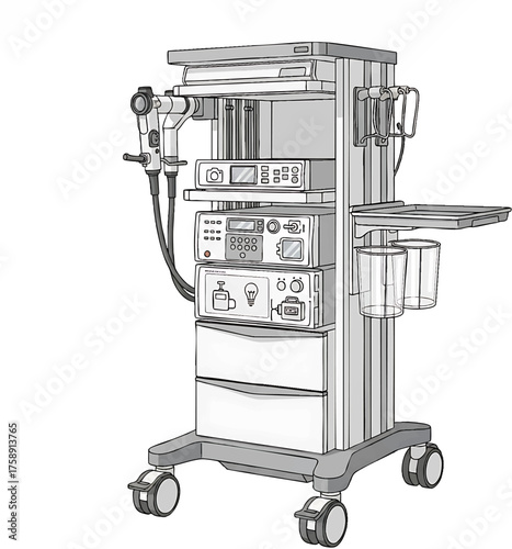 Medical Anesthesia Machine with Monitoring Equipment.