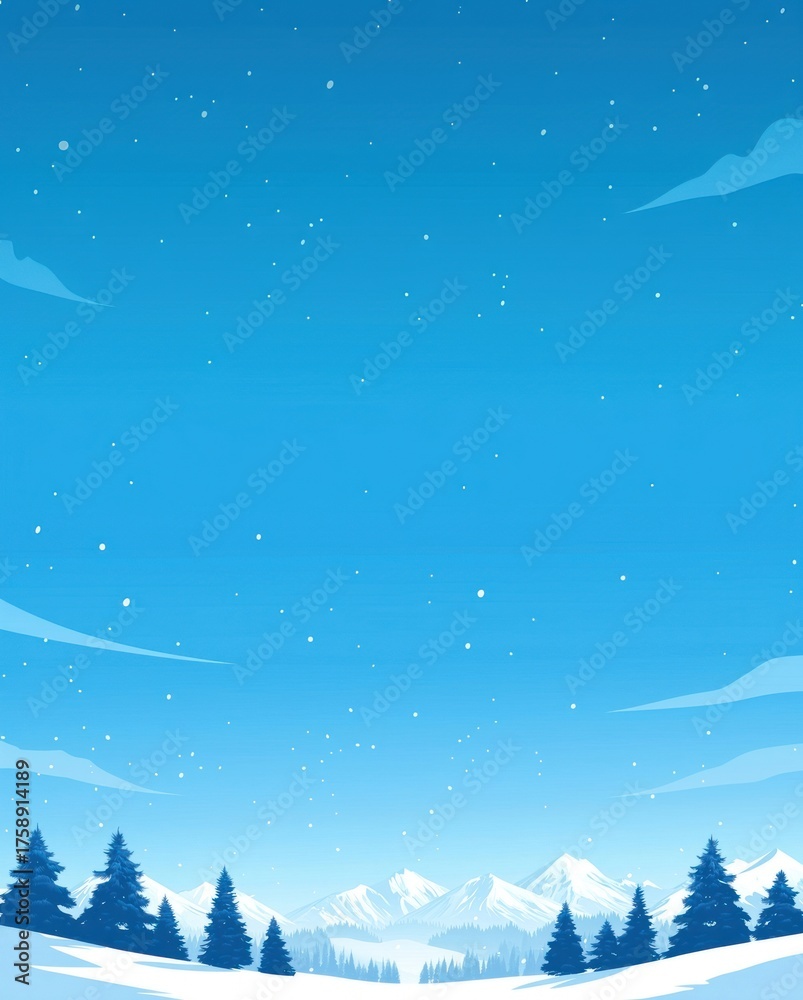 Fototapeta premium Winter landscape wallpaper illustration nature trees.