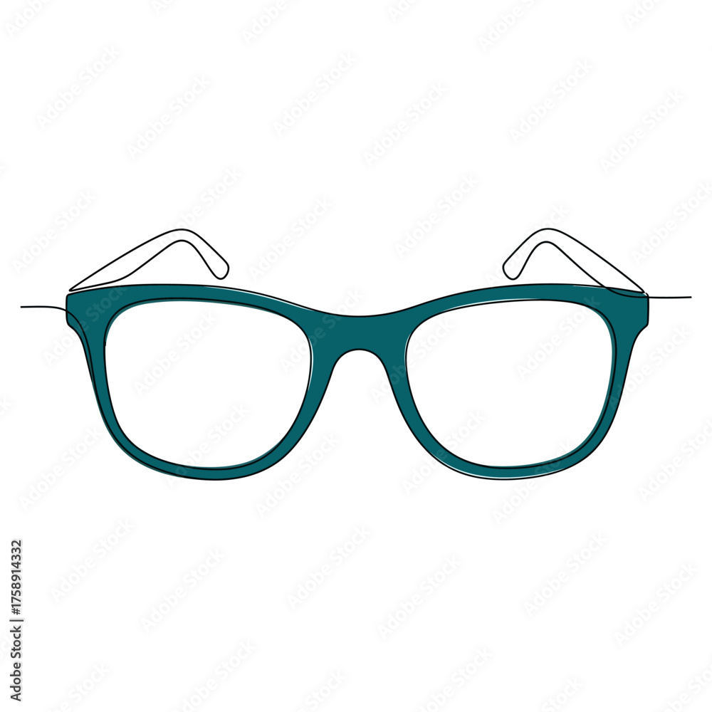 Fototapeta premium Line art stylish teal eyeglasses frames fashion eyewear trendy glasses prescription eye care vision correction accessory