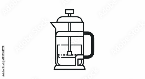 French Press Coffee Maker Line Art Illustration.