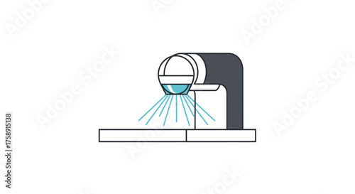 Modern kitchen faucet with water stream illustration.
