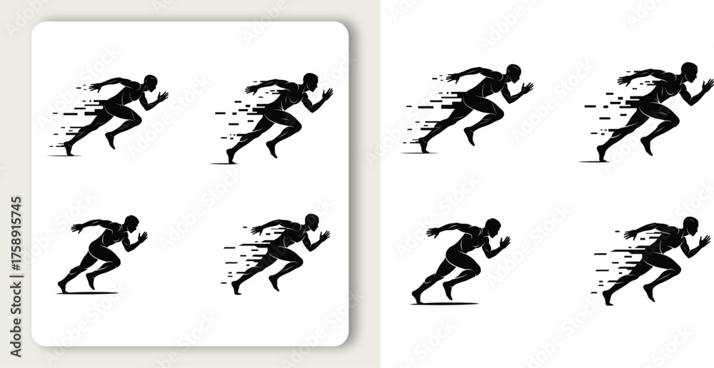 Naklejka premium Dynamic silhouettes capture the thrill of athletes in full sprint embodying speed and energy vector illustration